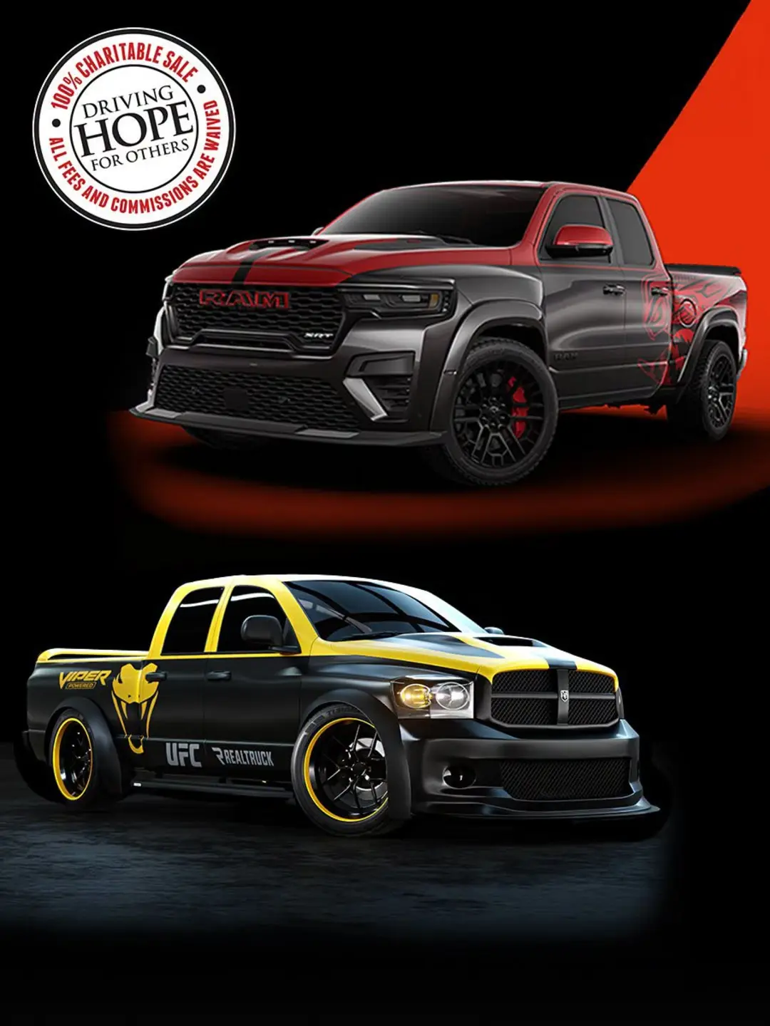 وانت رم (RAM) SRT با موتور V10 و وانت وایپر (Viper) با رنگ مشکی و زرد