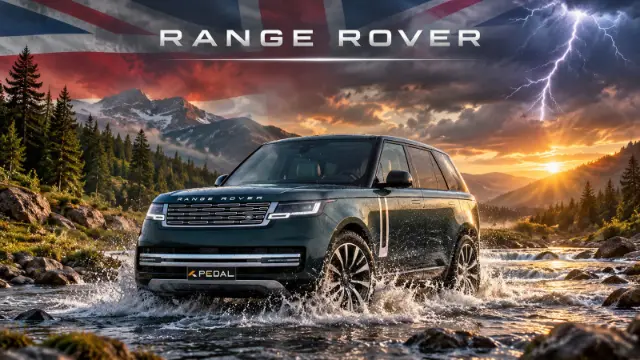 خودرو رنجرور (Range Rover) برقی در حال عبور از رودخانه در مسیر آفرود