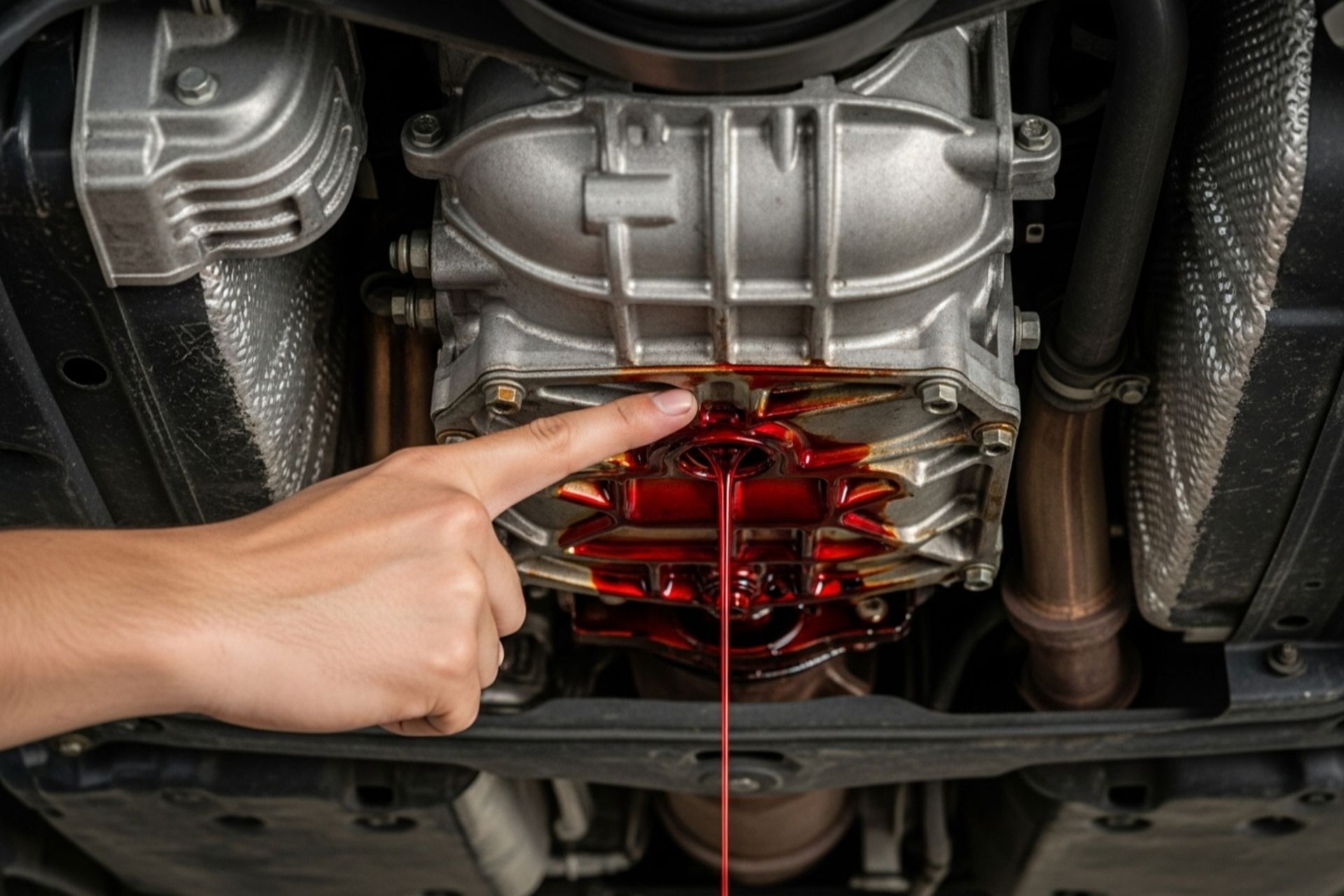 لکه روغن قرمز رنگ زیر گیربکس خودرو