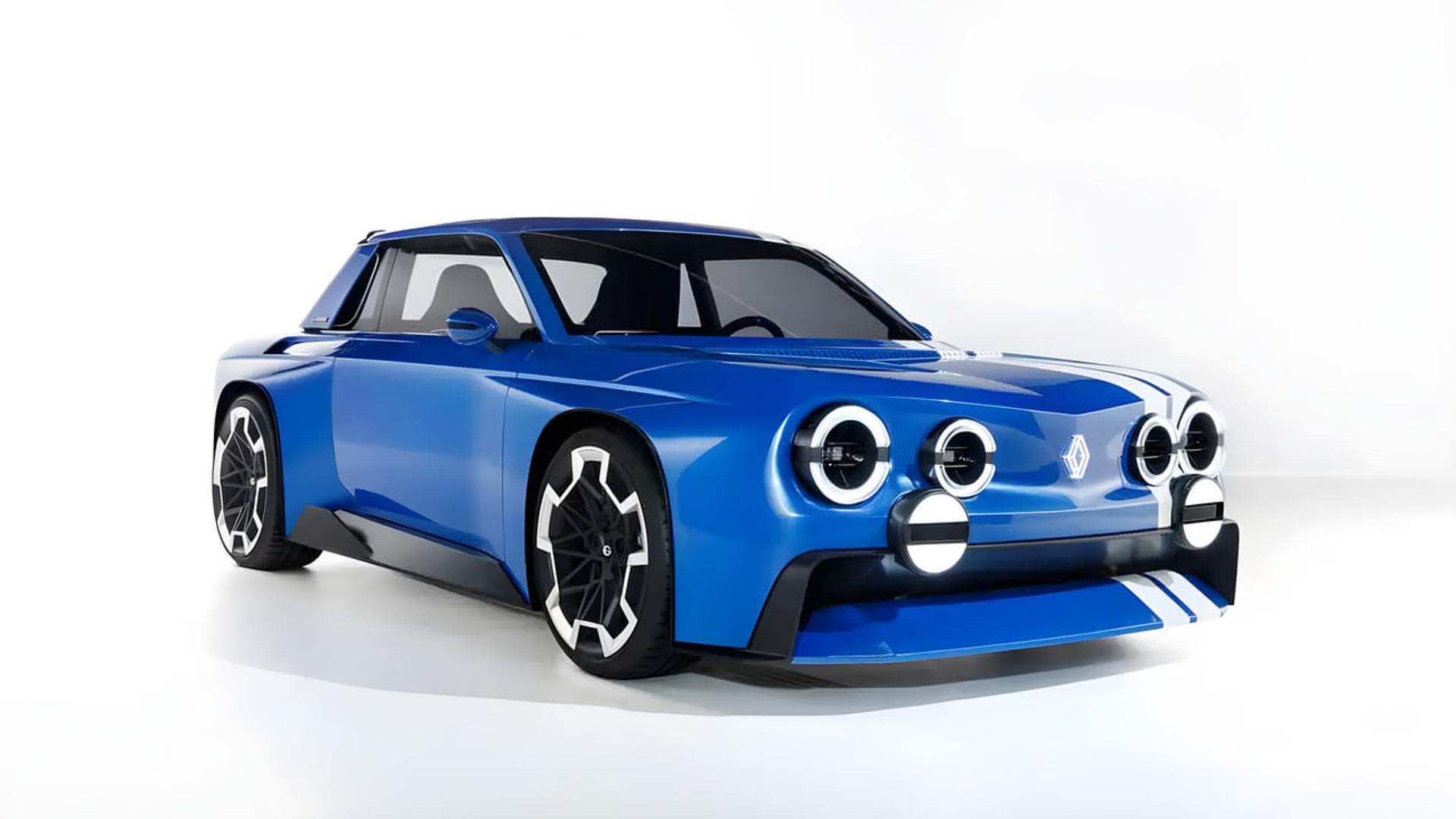 خودروی آبی رنگ رنو ۸ گوردینی (Renault 8 Gordini) با طراحی مدرن