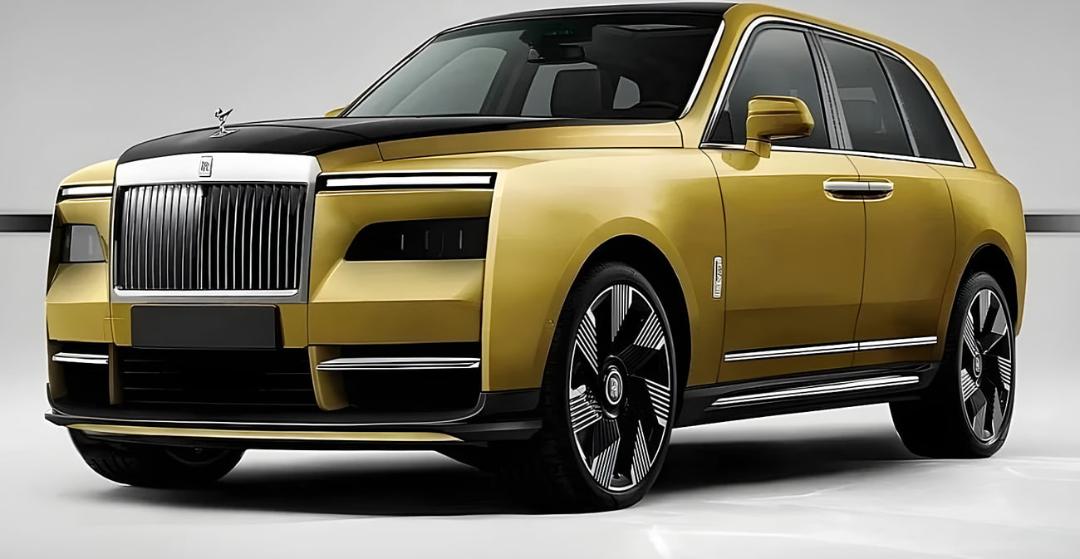 خودروی لوکس رولزرویس (Rolls-Royce) با رنگ طلایی و بدنه بزرگ