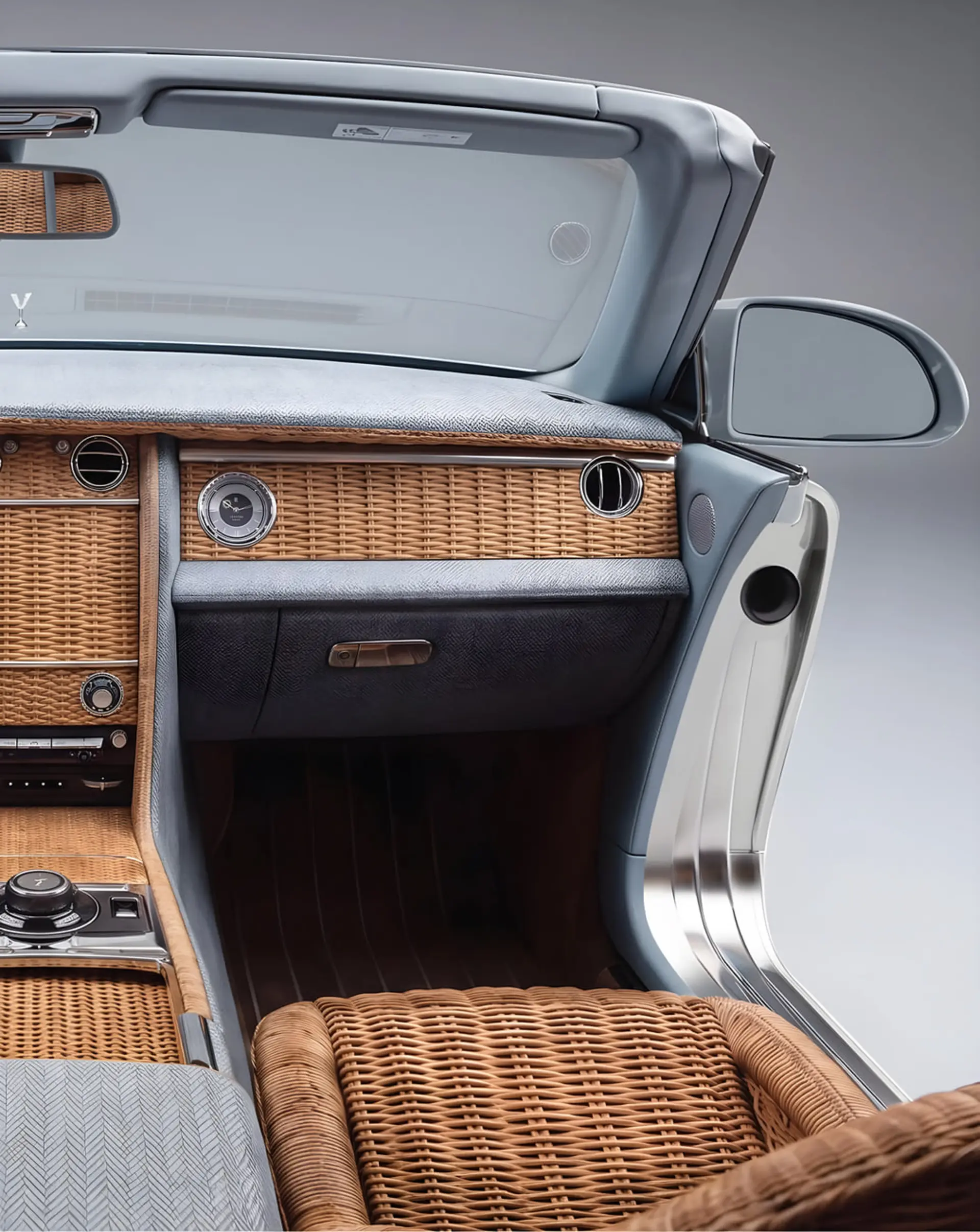 داخلی خودروی رولزرویس وسپایر سولِی (Rolls-Royce Spectre) با تزئینات حصیر بافته