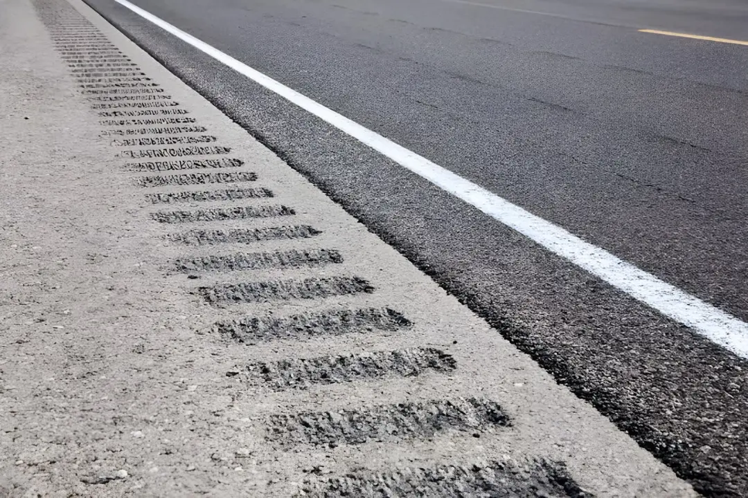 شیارهای لرزاننده (Rumble Strips) در لبه آسفالت بزرگراه برای هشدار به رانندگان