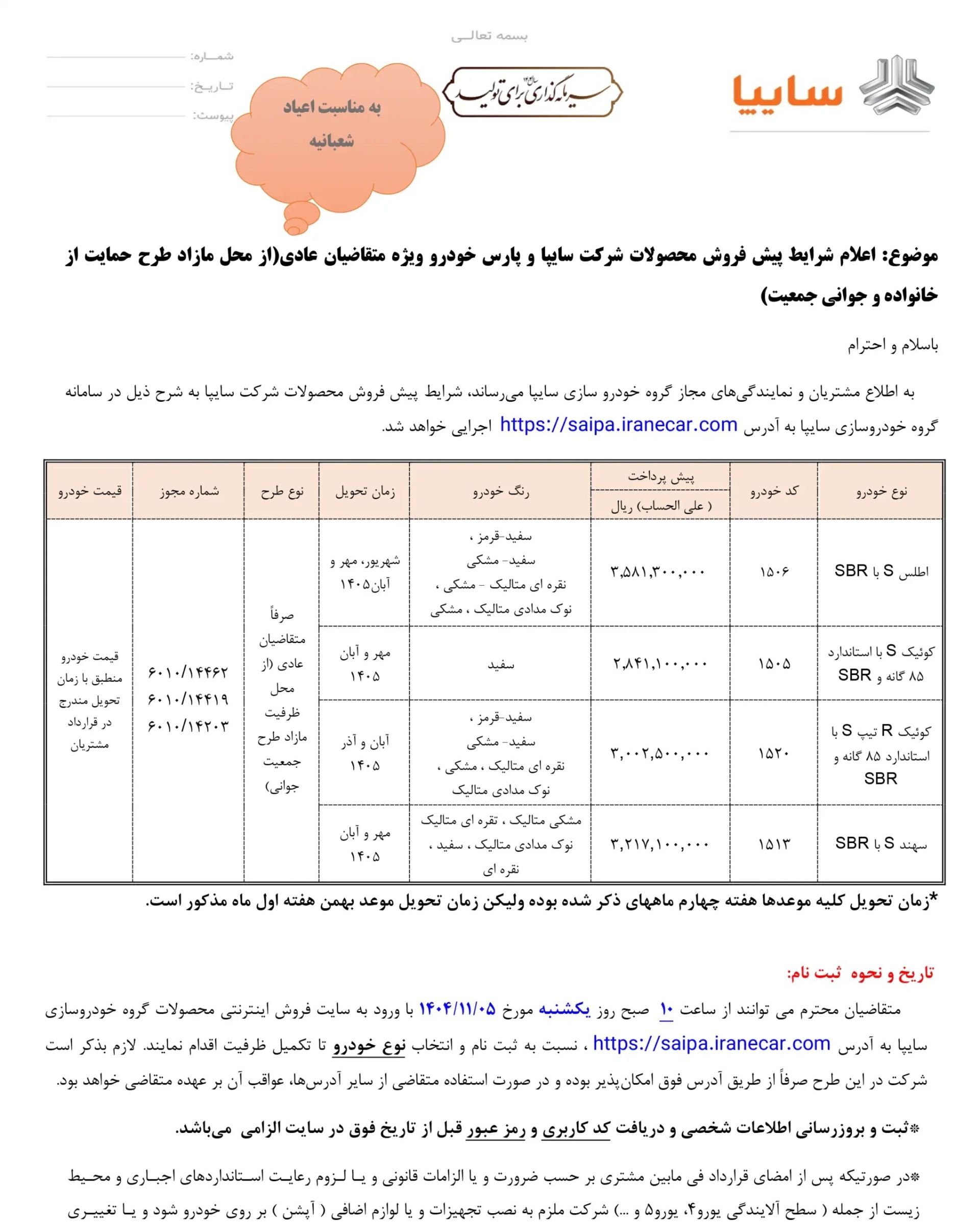 شرایط پیش فروش محصولات سایپا بهمن 1404-12