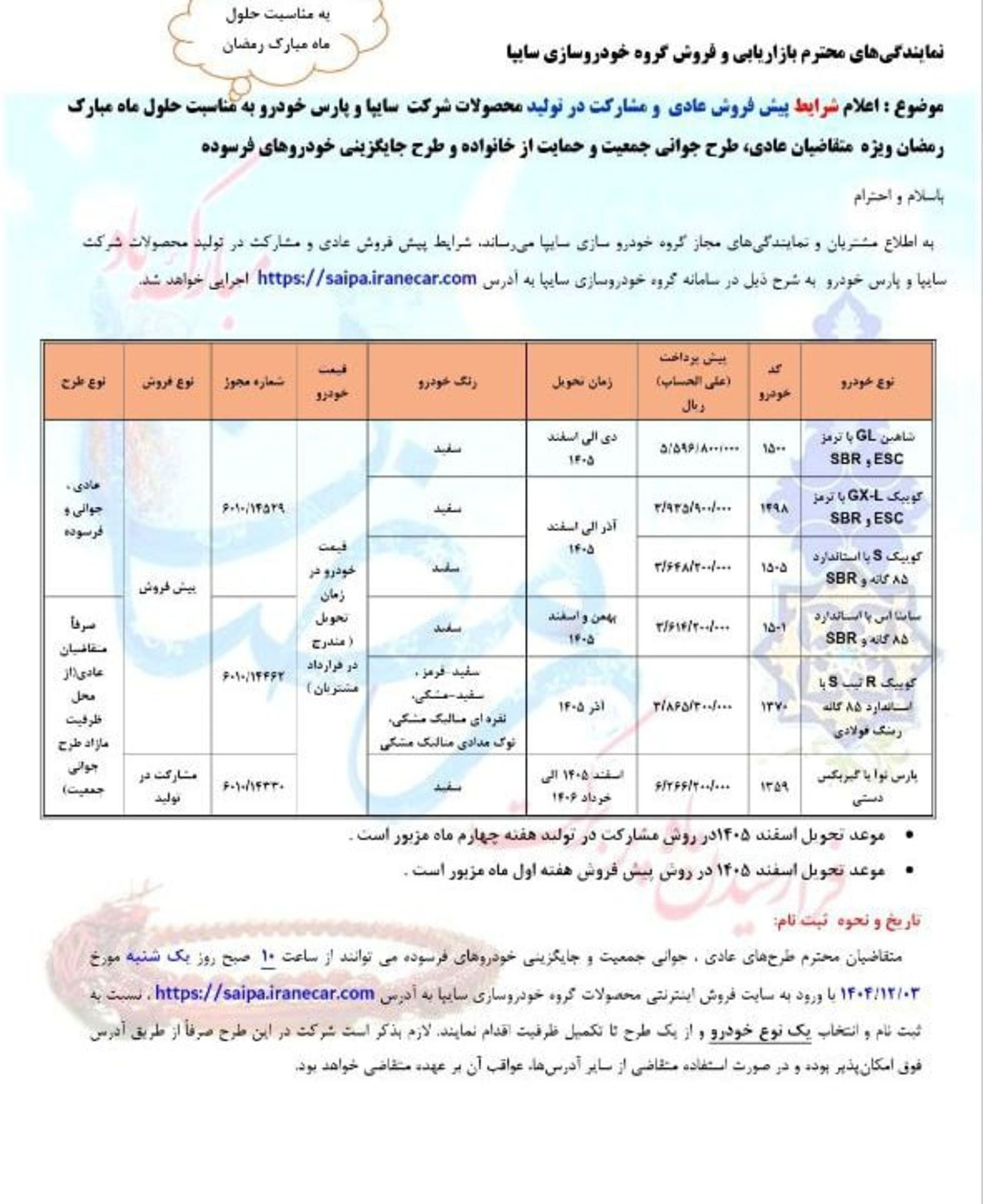 شرایط پیش فروش سایپا بهمن 1404 - 1