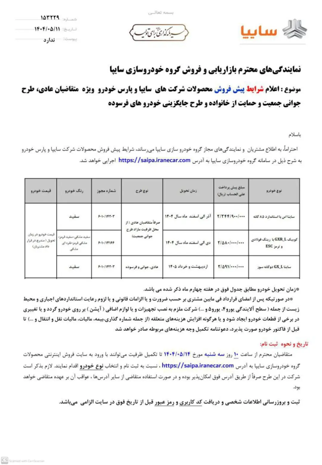 شرایط پیش فروش سایپا مرداد 1404