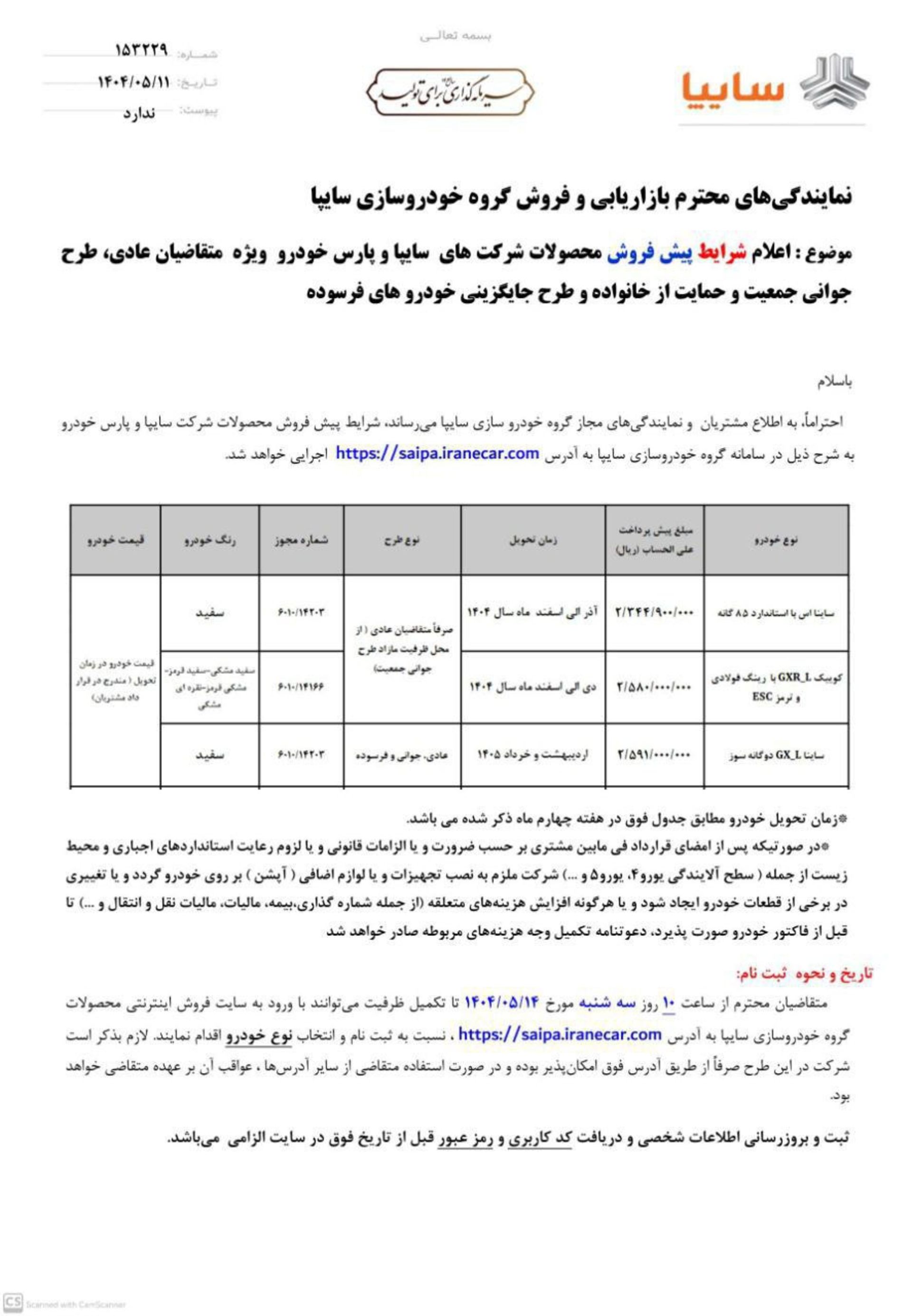 شرایط پیش فروش سایپا مرداد 1404