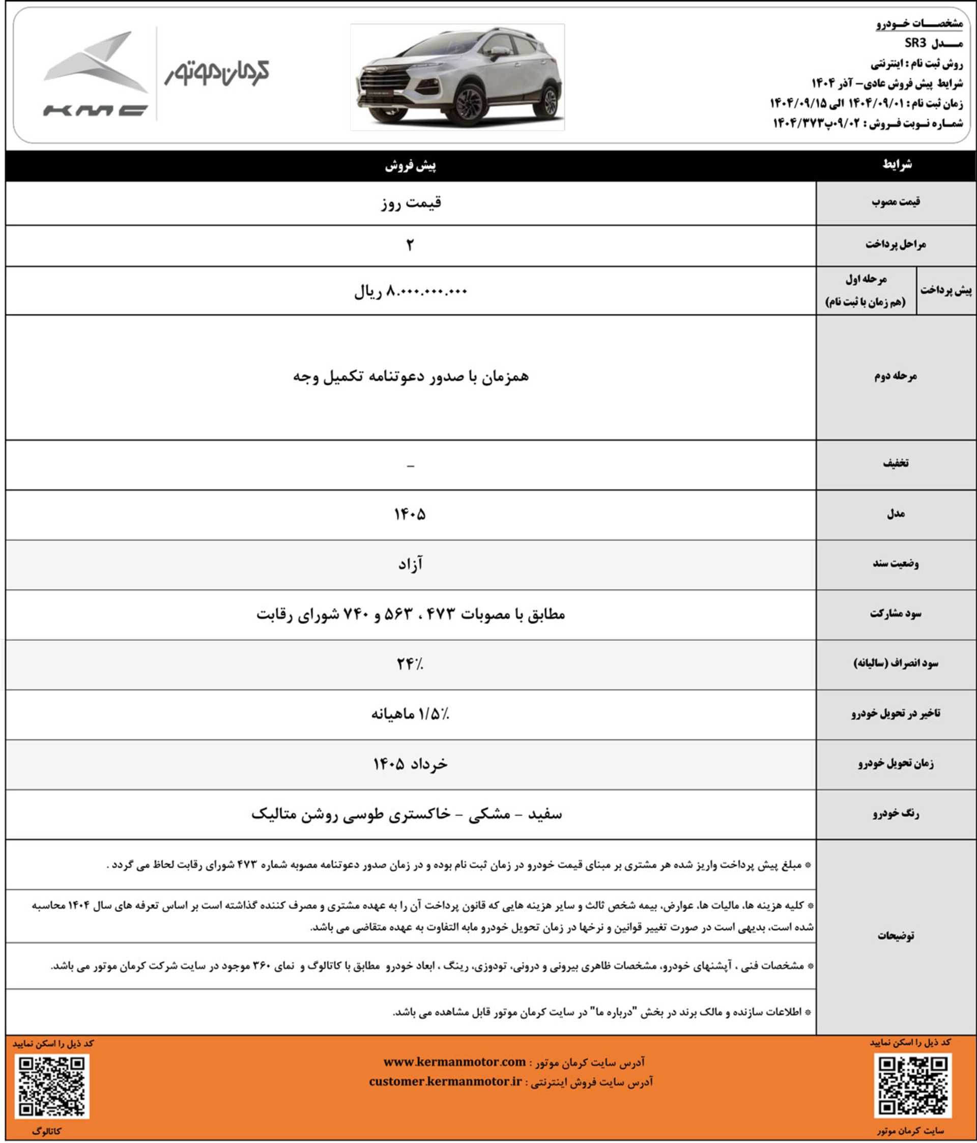 پیش فروش کی ام سی SR3