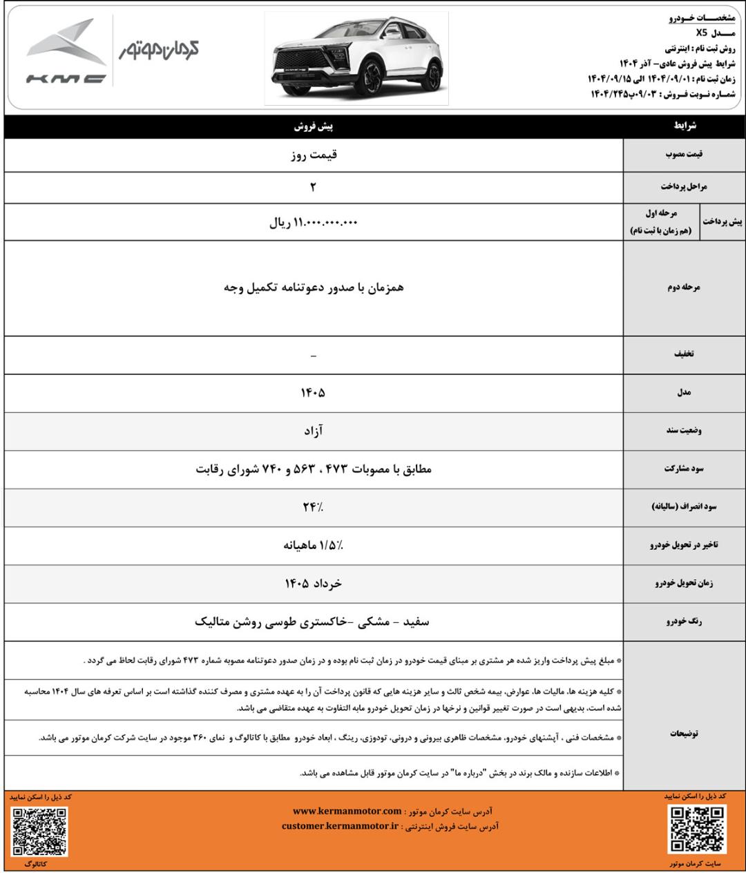 پیش فروش کی ام سی X5