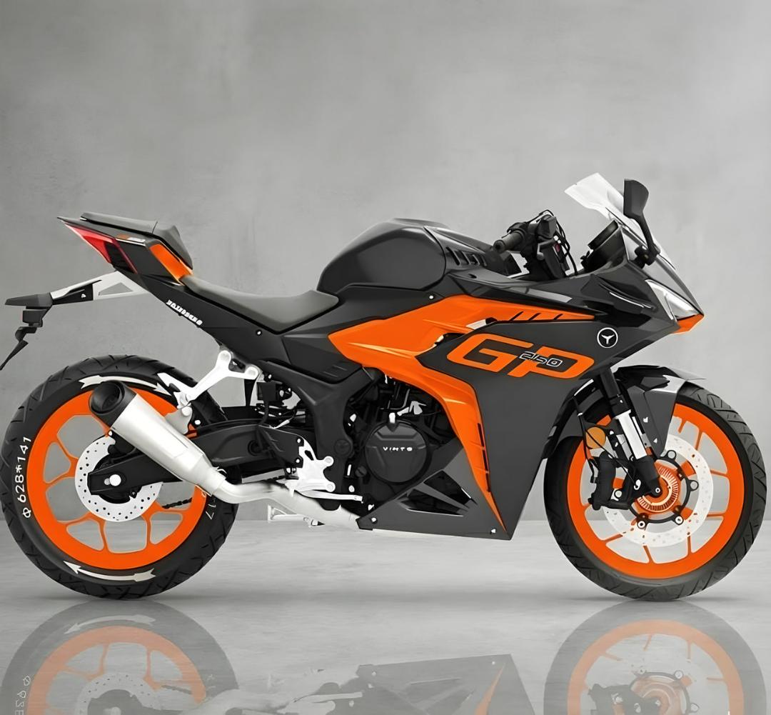 موتورسیکلت اسپرت ۲۵۰ سی‌سی (GP 250) با بدنه مشکی و نارنجی