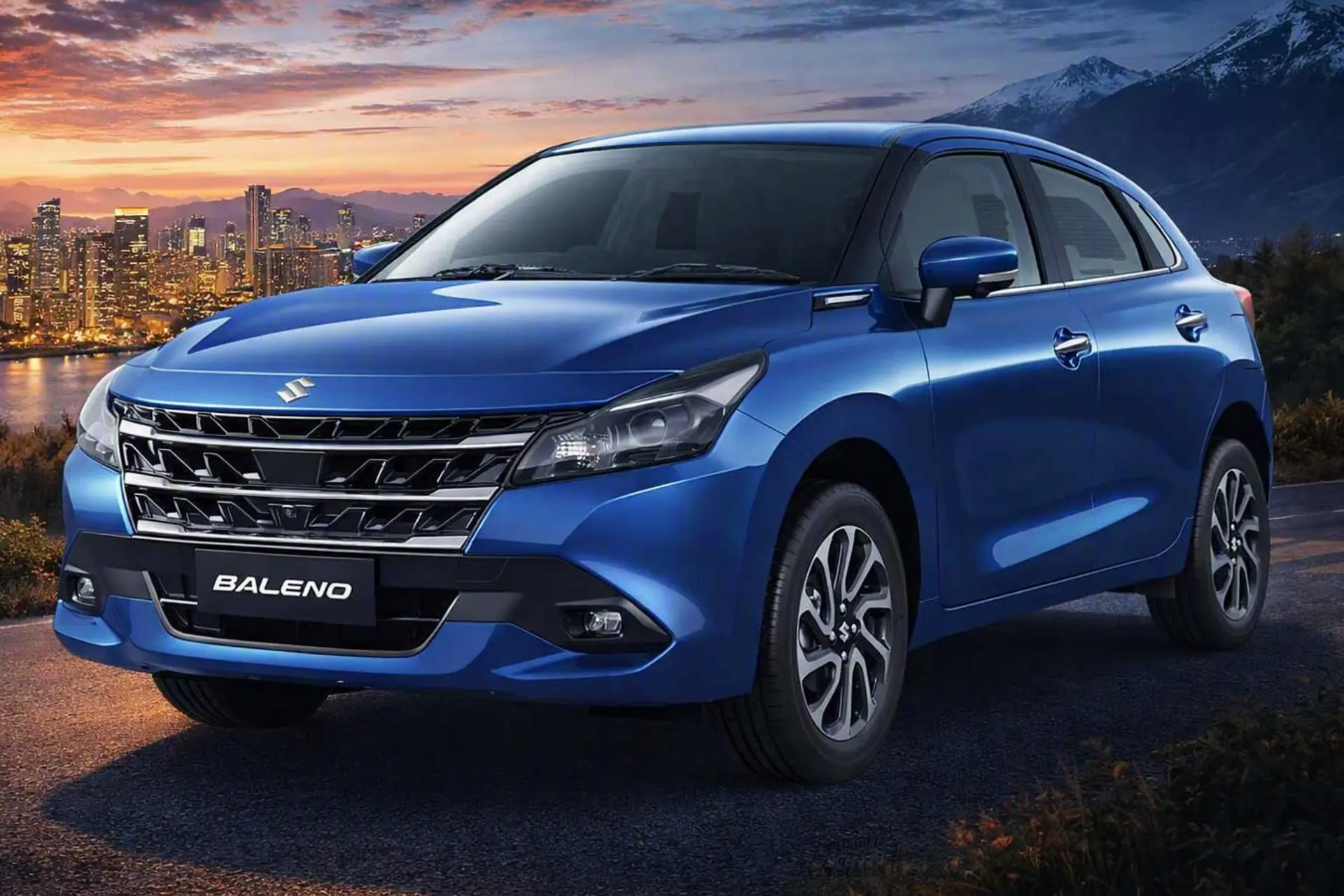 خودرو سوزوکی بالنو (Suzuki Baleno) مدل ۲۰۲۶ با رنگ آبی در نمای جلوی سه چهاربuks