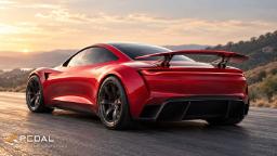 باله متحرک و سیستم آیرودینامیکی خودروی تسلا (Tesla) رودستر در هنگام غروب