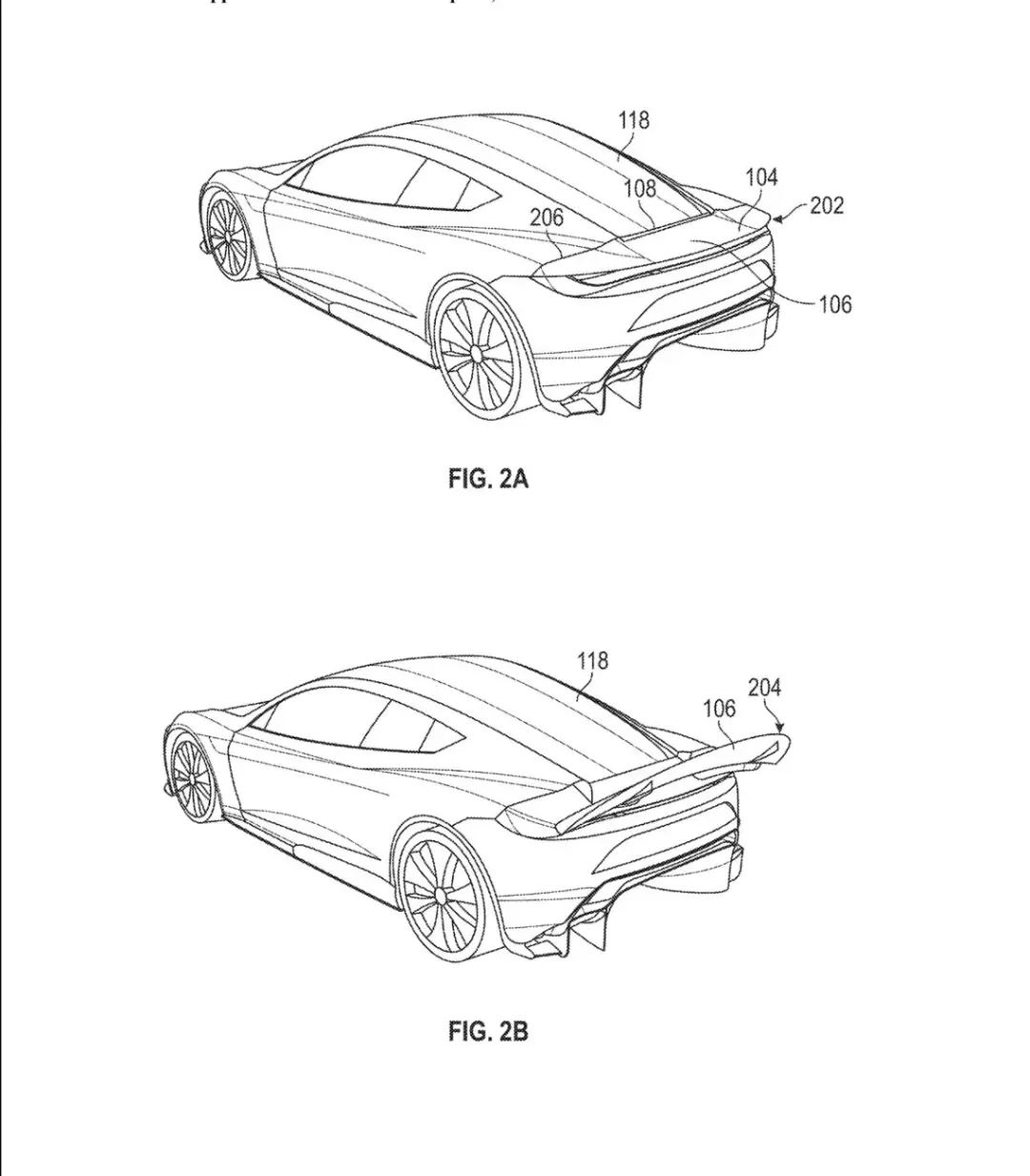 طرح‌های فنی بدنه و باله متحرک خودروی تسلا (Tesla) در دو حالت مختلف