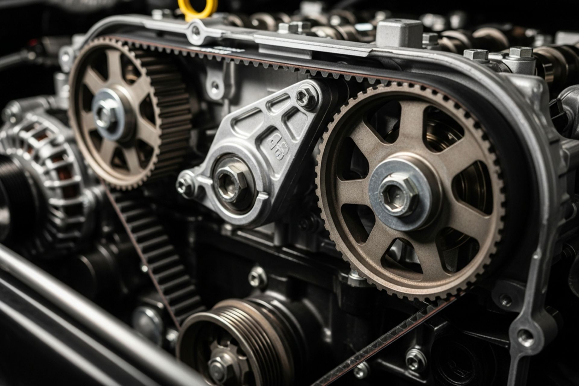 سفت کن و تسمه تایم در موتور خودروی در حال کار