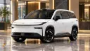 خودرو برقی تویوتا (Toyota BZ3X) سفید رنگ در فضای نمایشگاه