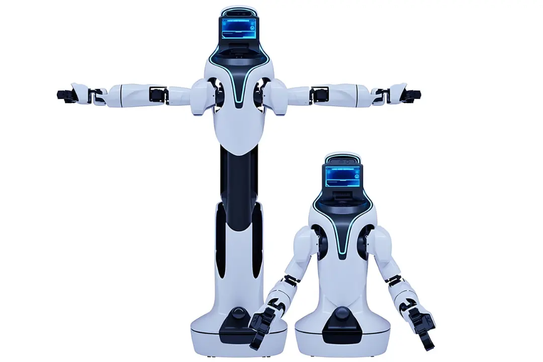 ربات‌های انسان‌نمای سفید رنگ مدل ELEY در کنار هم