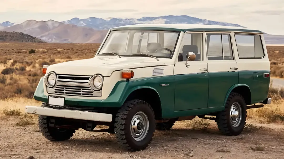 تویوتا لندکروزر (Toyota Land Cruiser) سری ۵۰ با بدنه دو رنگ سفید و سبز در طبیعت