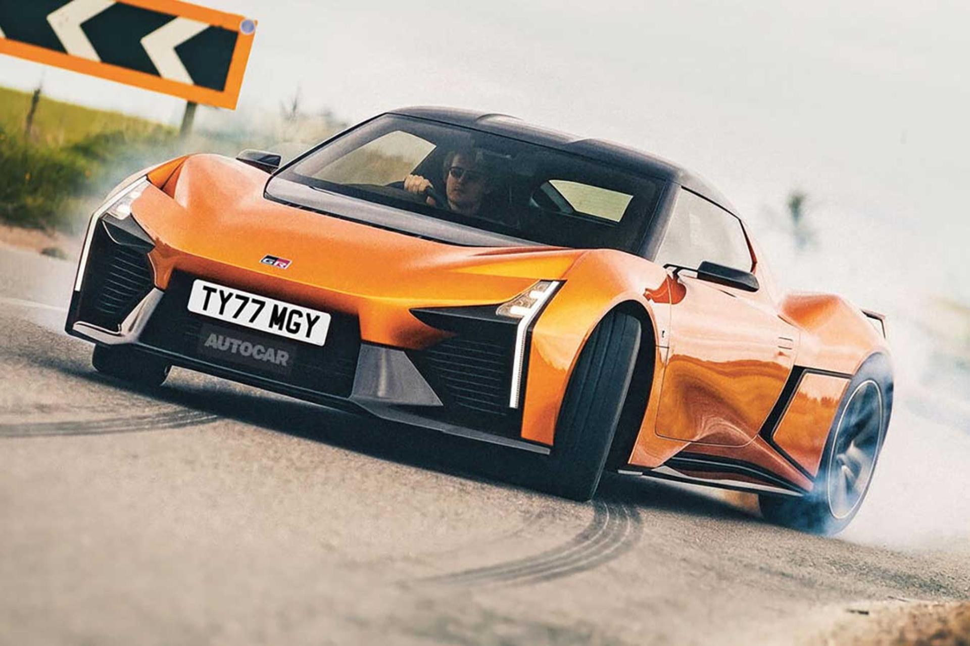 خودرو نارنجی رنگ تویوتا MR2 (Toyota MR2) در حال حرکت سریع در جاده