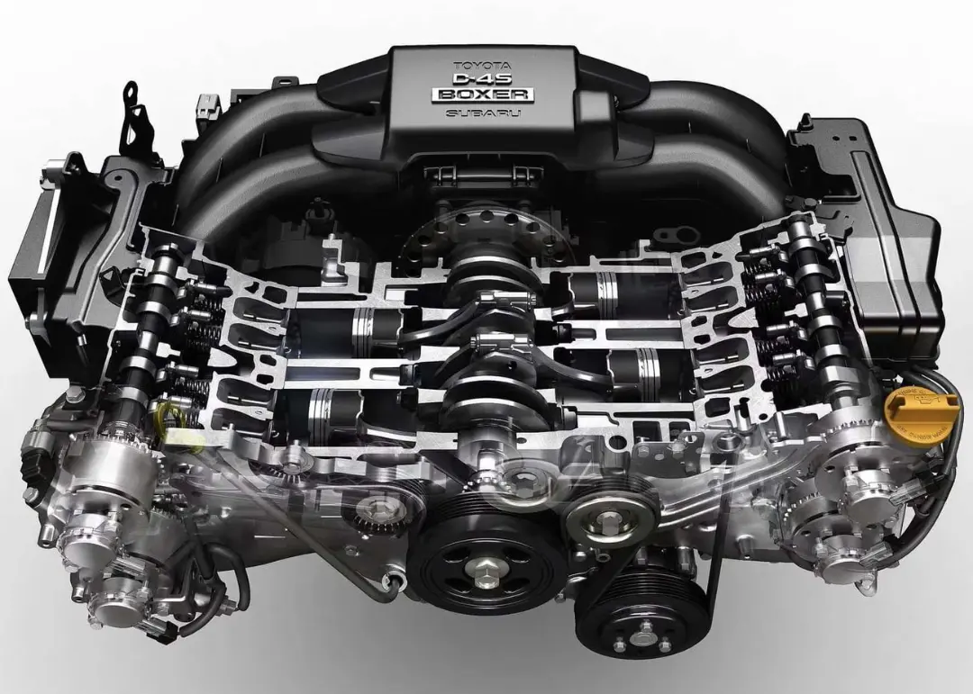 موتور بوکسر (Boxer) تویوتا D-4S با نمایش قطعات داخلی و سیلندرها