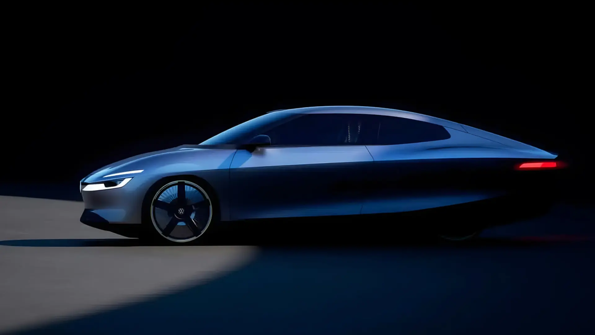 خودروی مفهومی فولکسواگن (Volkswagen) با طراحی آیرودینامیک و بدنه آبی رنگ