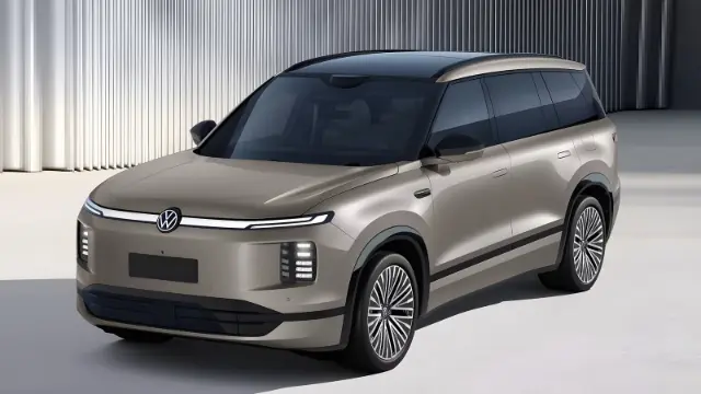 خودرو فولکس‌واگن (Volkswagen) مدل ID.ERA 9X با رنگ بژ در فضای استودیویی