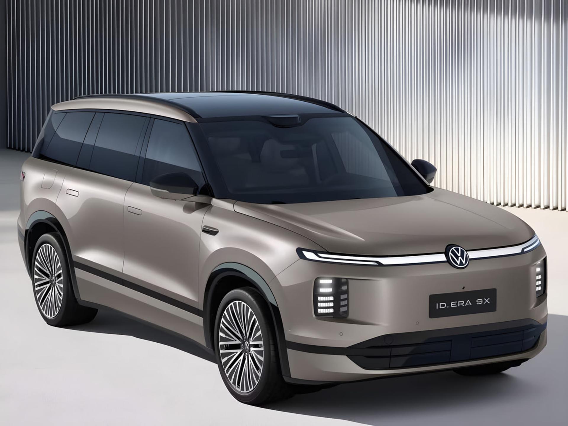 خودرو فولکس‌واگن (Volkswagen) مدل ID.ERA 9X با رنگ بژ در فضای استودیویی