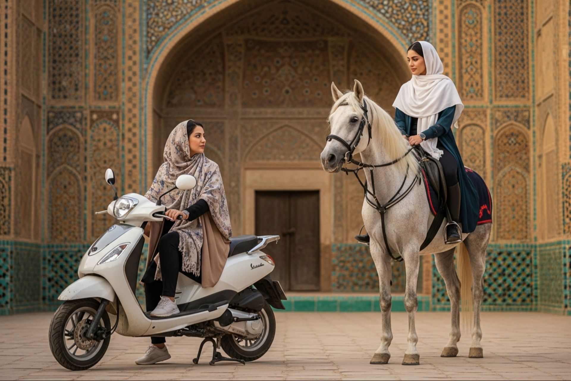 بانوی موتورسوار در حال تردد در ترافیک شهری