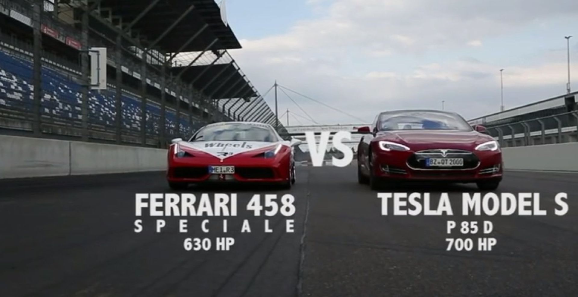Tesla Model S P85D vs Ferrari 458 Speciale 1/4 Mile Drag Racing