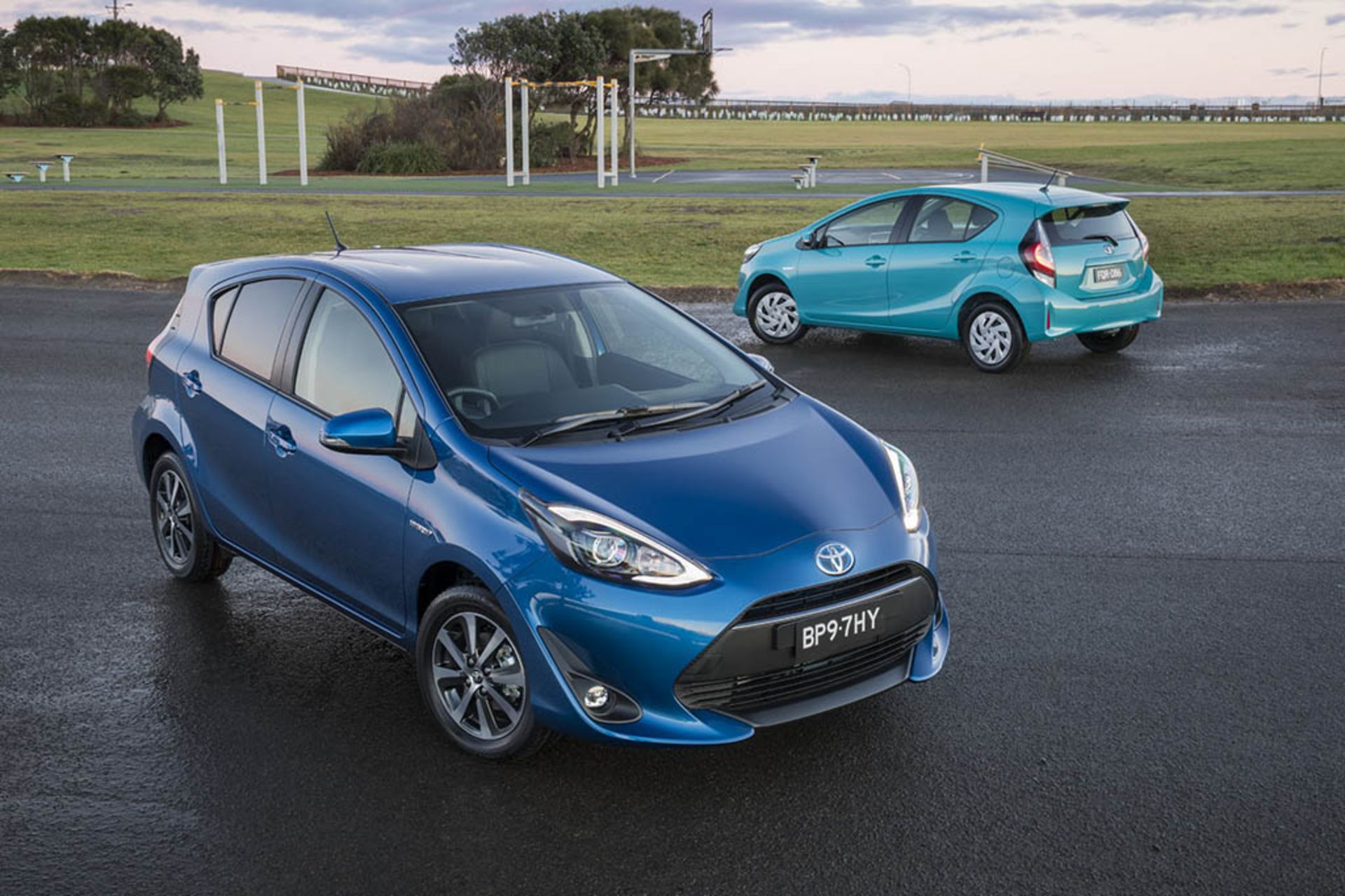 2017 Toyota Prius C i-Tech (front) and Toyota Prius C rear