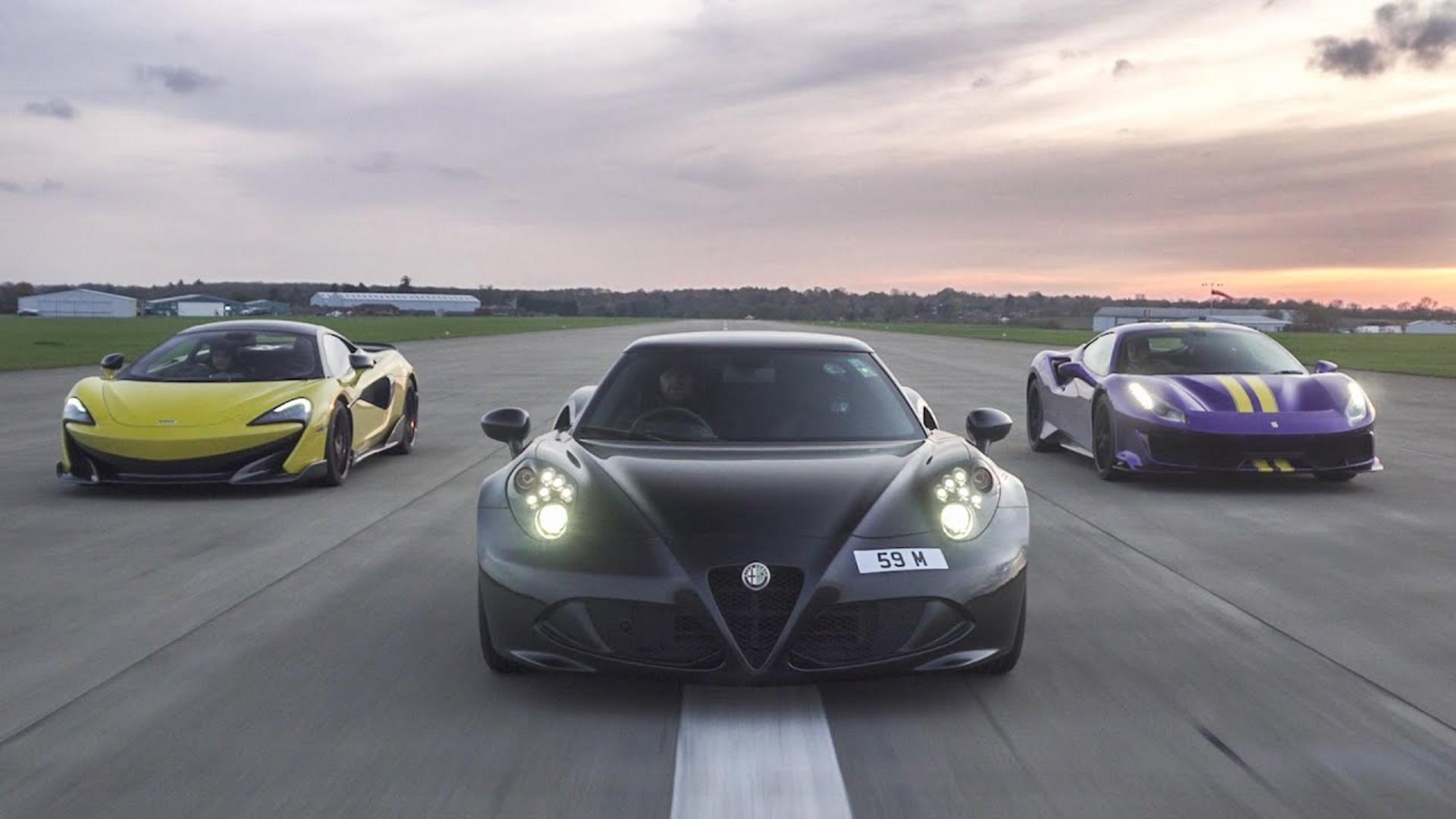 Alfa Romeo 4C Drag Race Ferrari Pista And McLaren 600LT