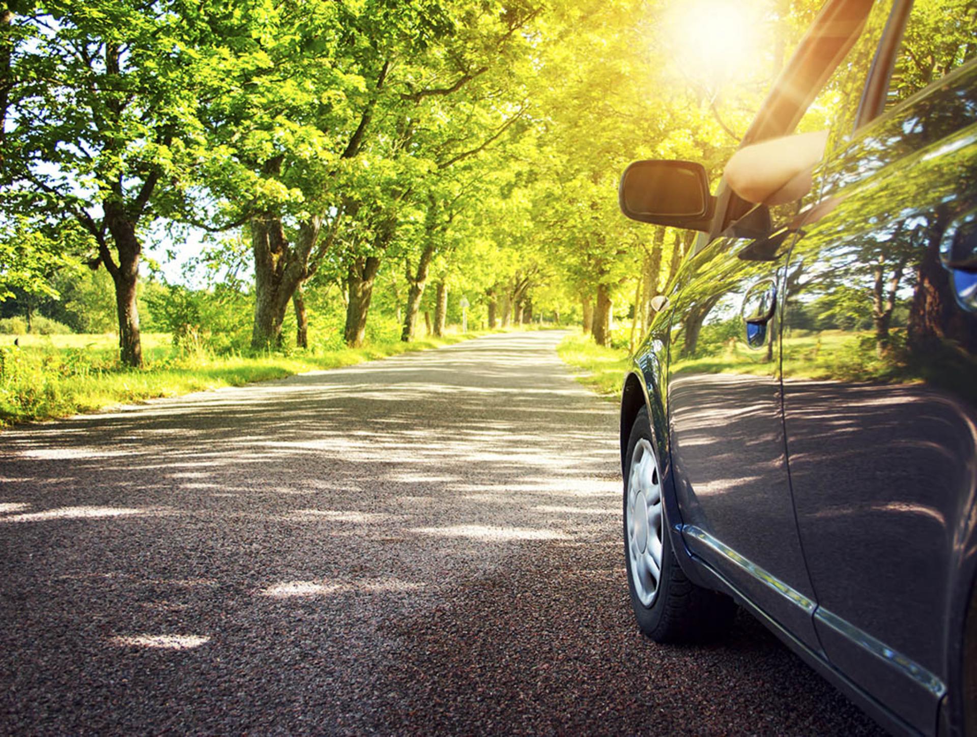 Car on asphalt road in summer