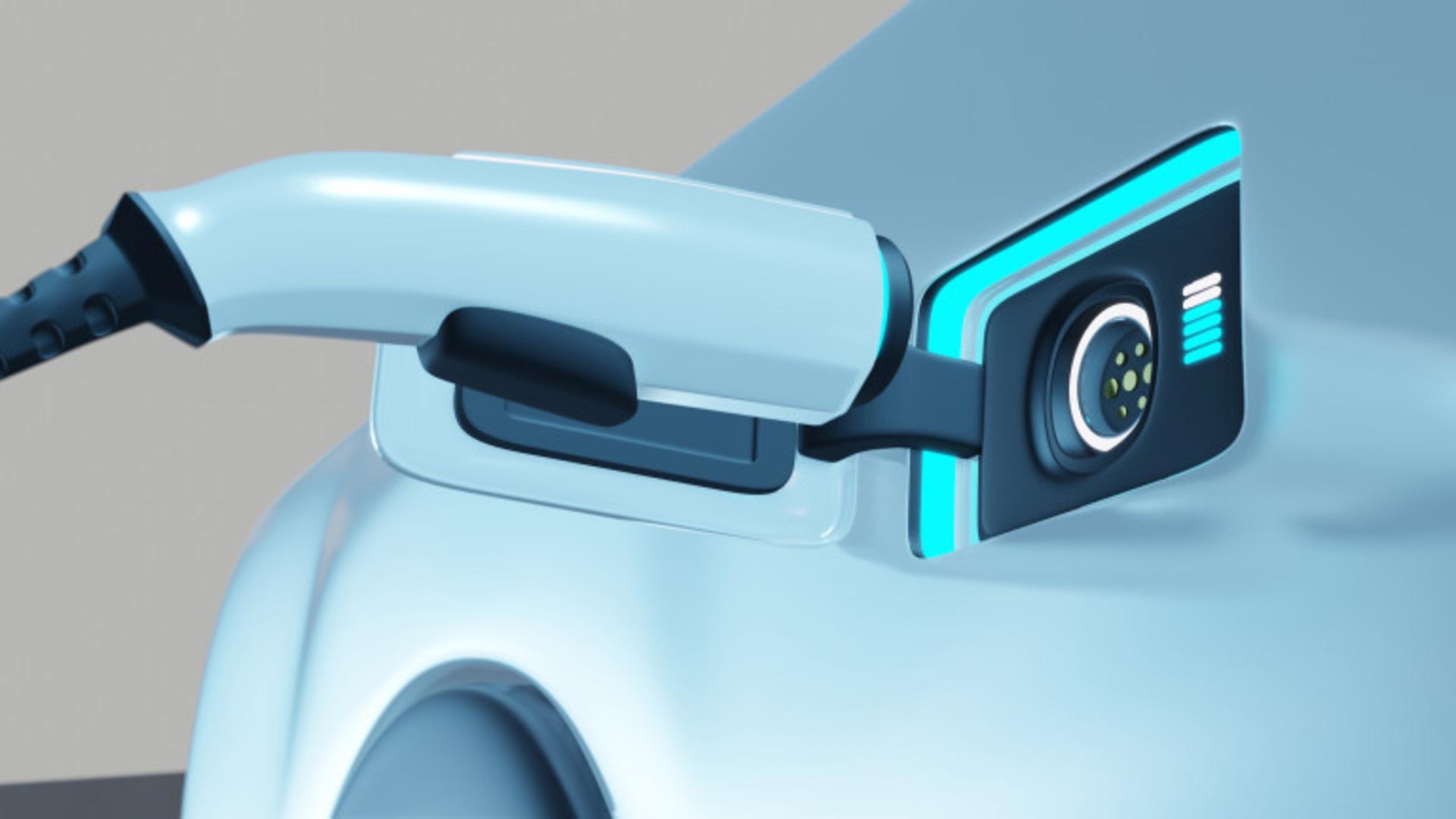 Electric car charger 3D rendering illustration.