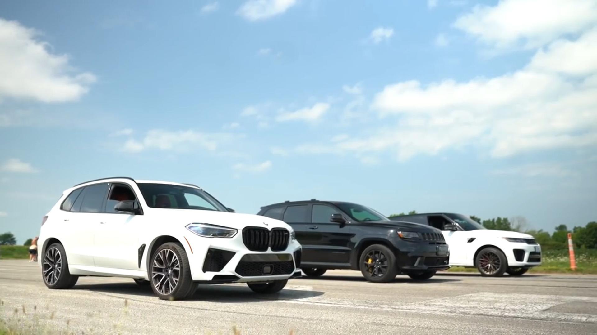 2022 BMW X5M Competition vs Grand Cherokee Trackhawk vs Range Rover Sport SVR-7