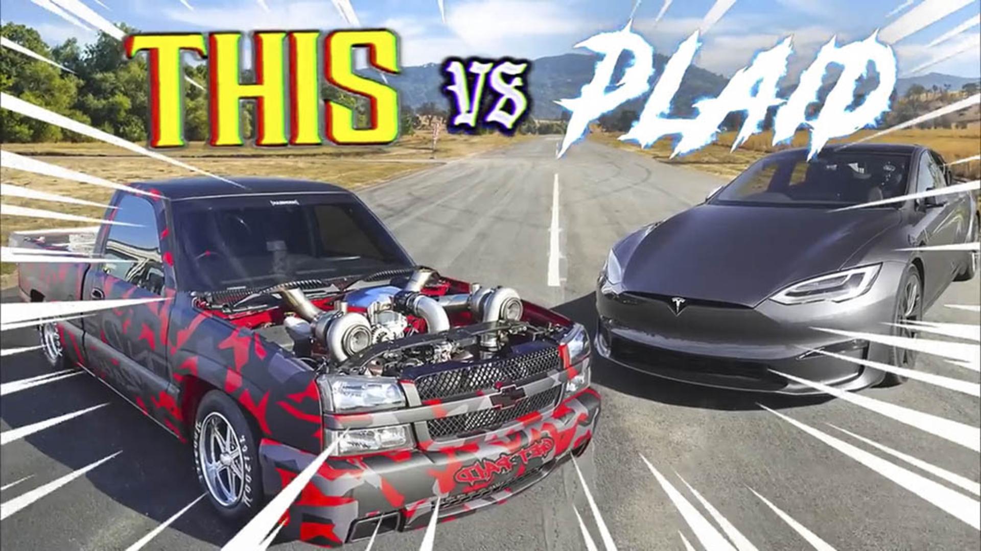 1500hp Twin Turbo 4x4 Chevy Silverado vs 1100hp Tesla Model S Plaid THIS vs PLAID