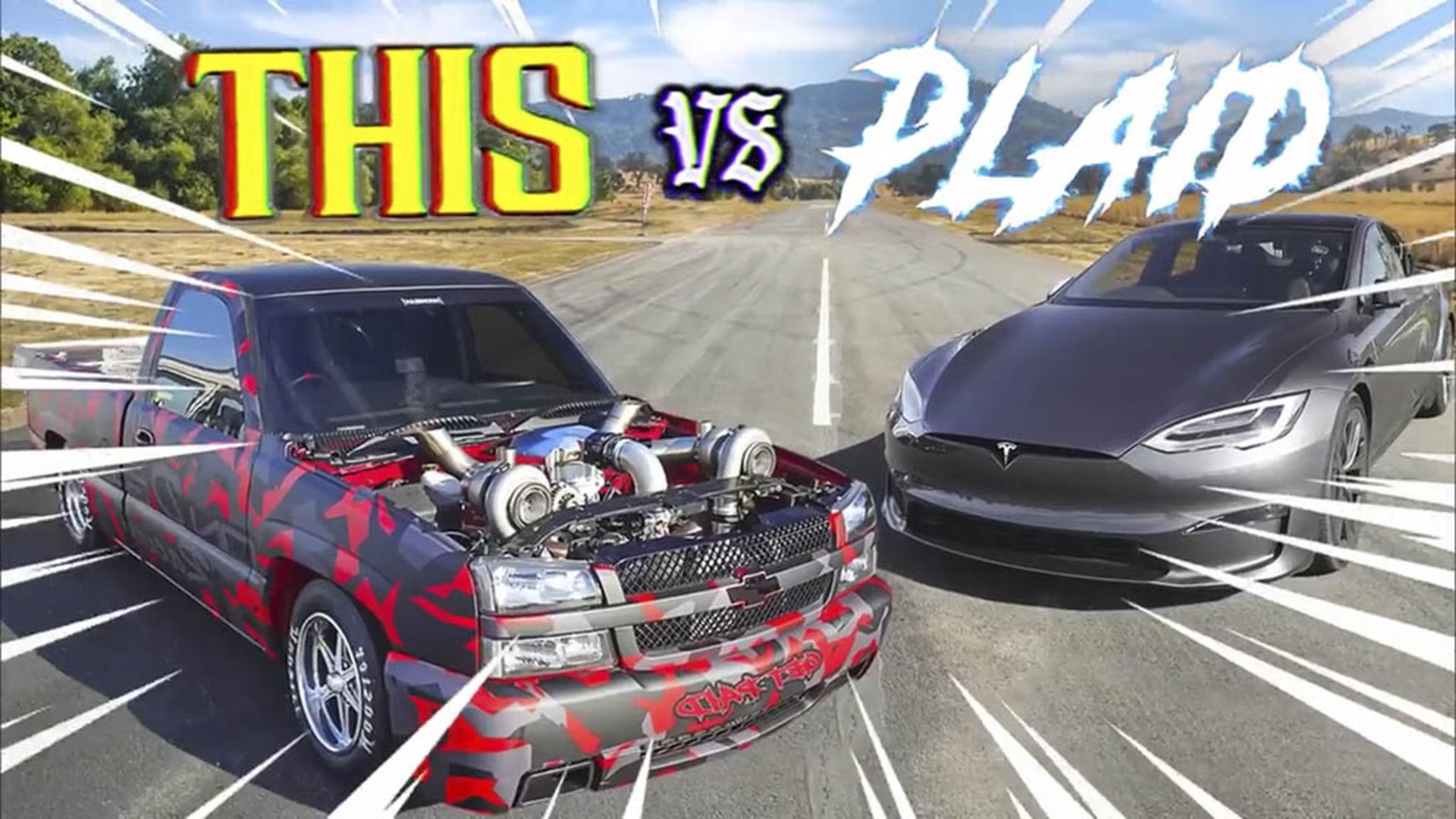 1500hp Twin Turbo 4x4 Chevy Silverado vs 1100hp Tesla Model S Plaid THIS vs PLAID