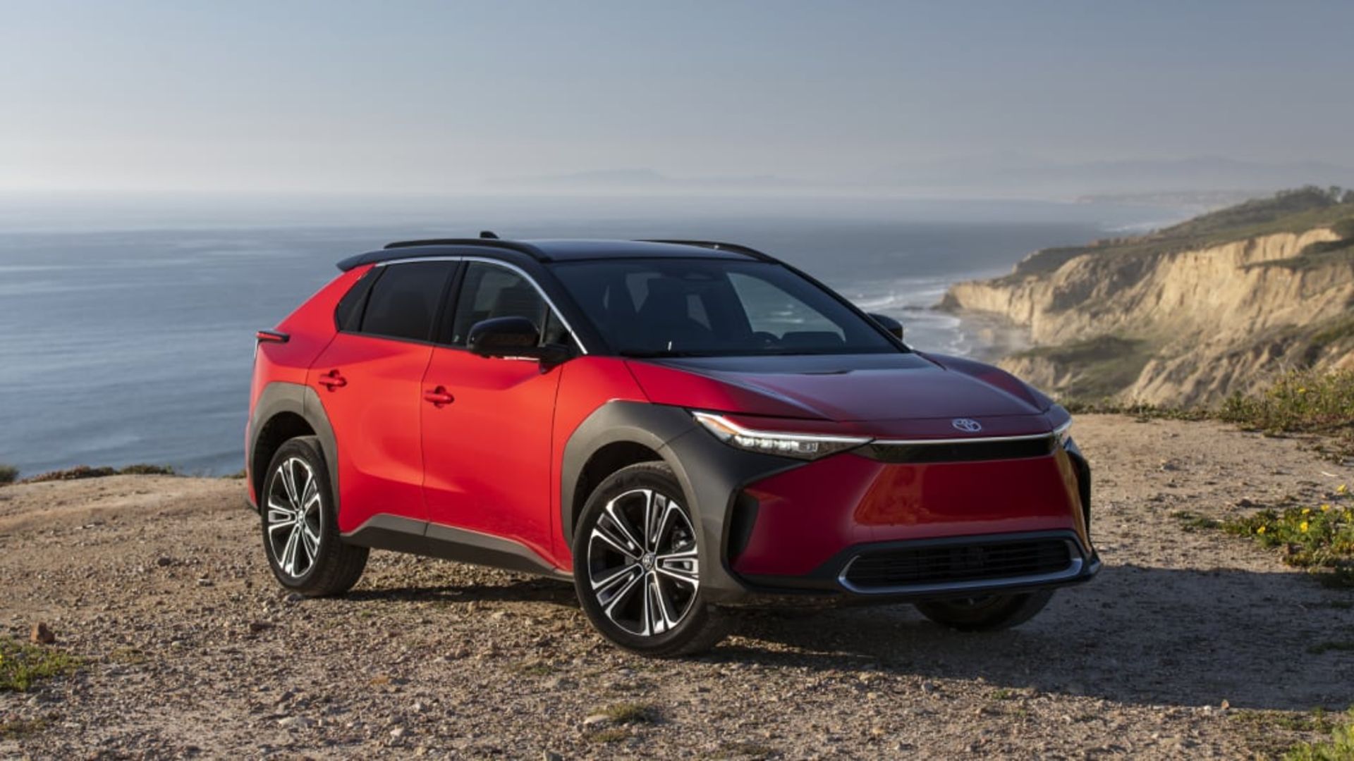 2023-Toyota-bZ4X-Limited-AWD-Red-front-three-quarter