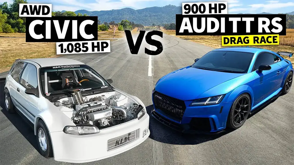 Tuned Honda Civic Try to School an Audi TT RS