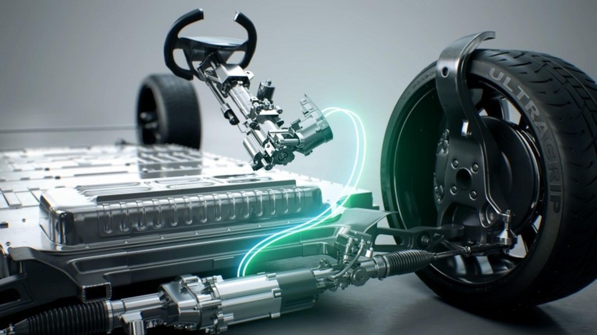 Mando SbW (Steer by Wire) System Model Cut  (Same as real product) – Upper  (SFA : Steering Feedback Actuator), Lower (RWA : Road Wheel Actuator)