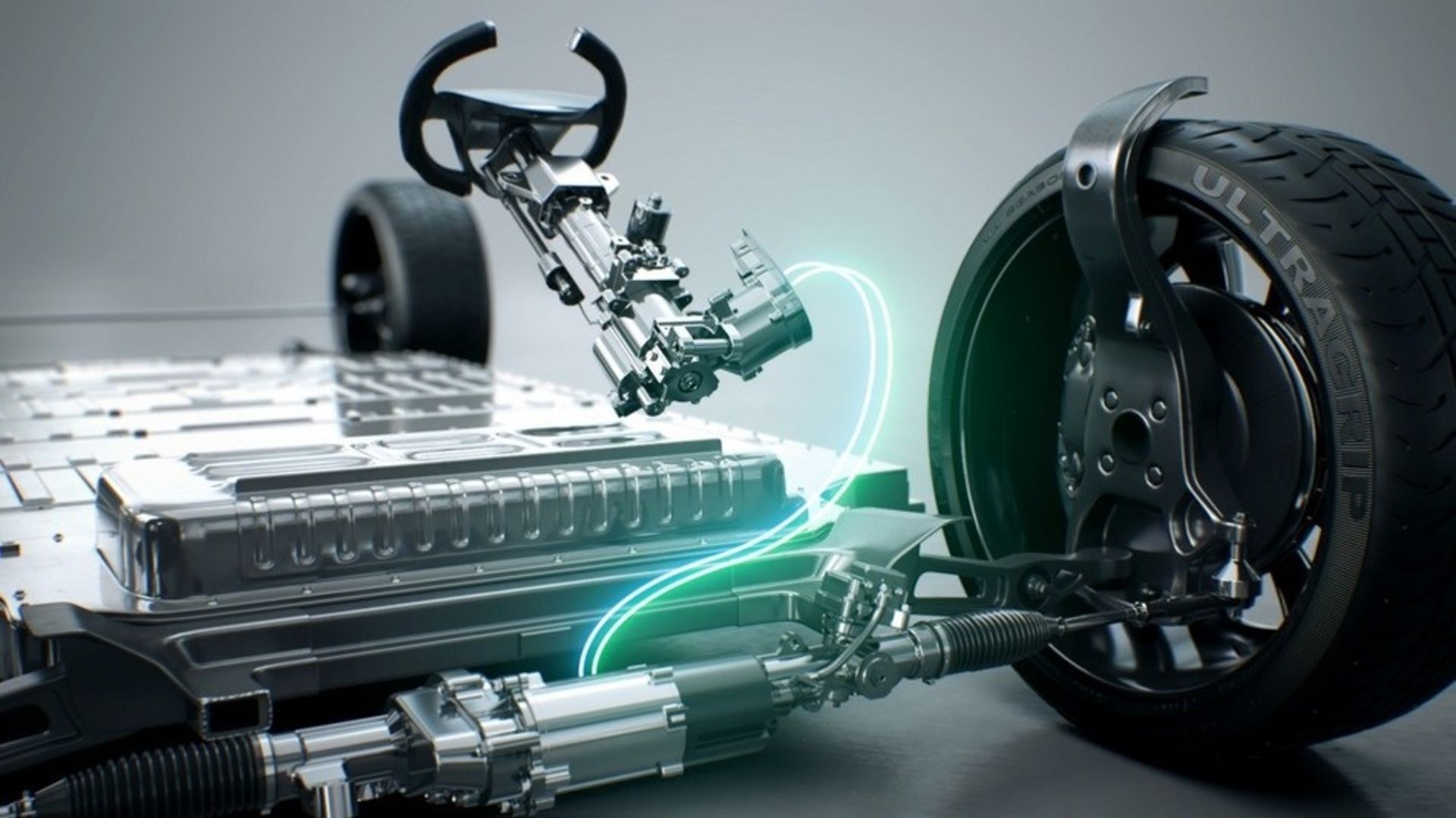 Mando SbW (Steer by Wire) System Model Cut  (Same as real product) – Upper  (SFA : Steering Feedback Actuator), Lower (RWA : Road Wheel Actuator)
