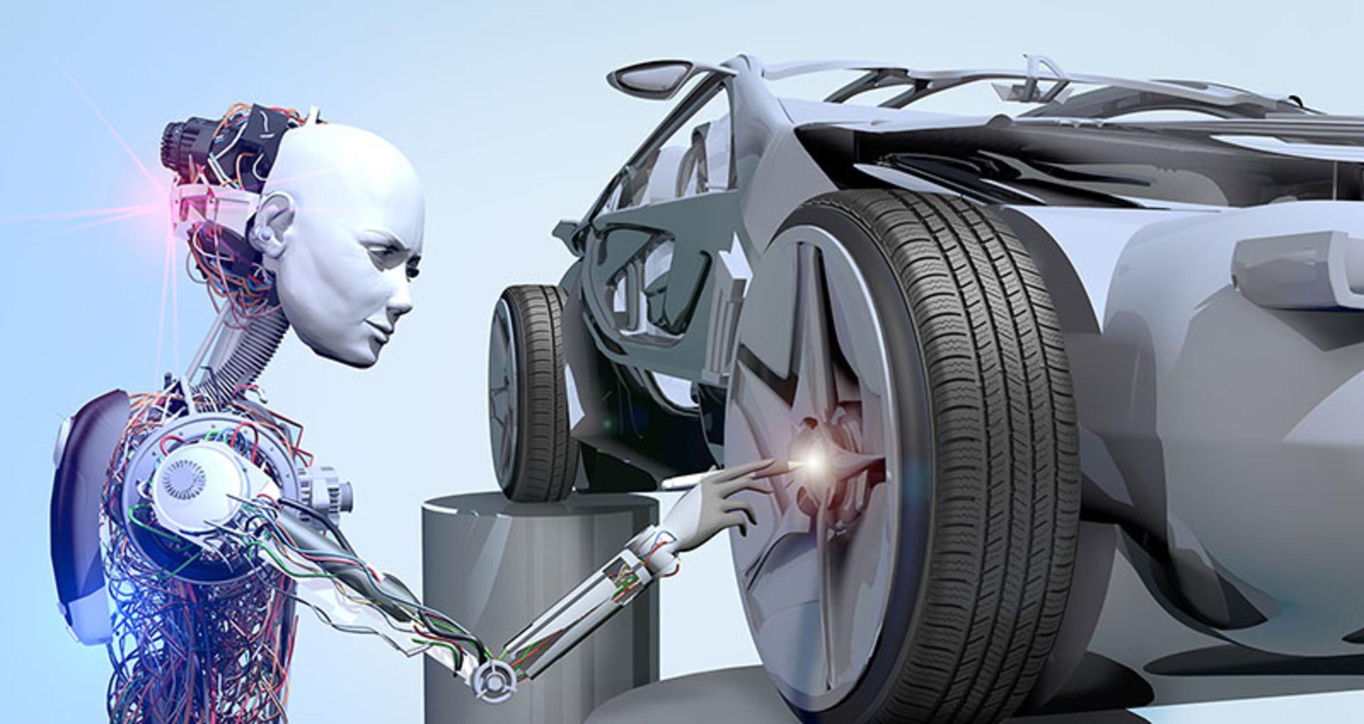 Cyborg Repairing a Car