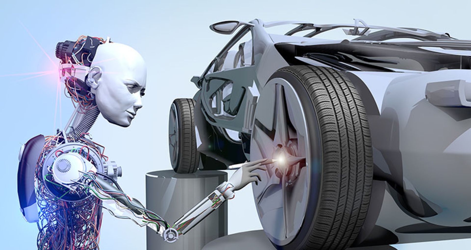Cyborg Repairing a Car