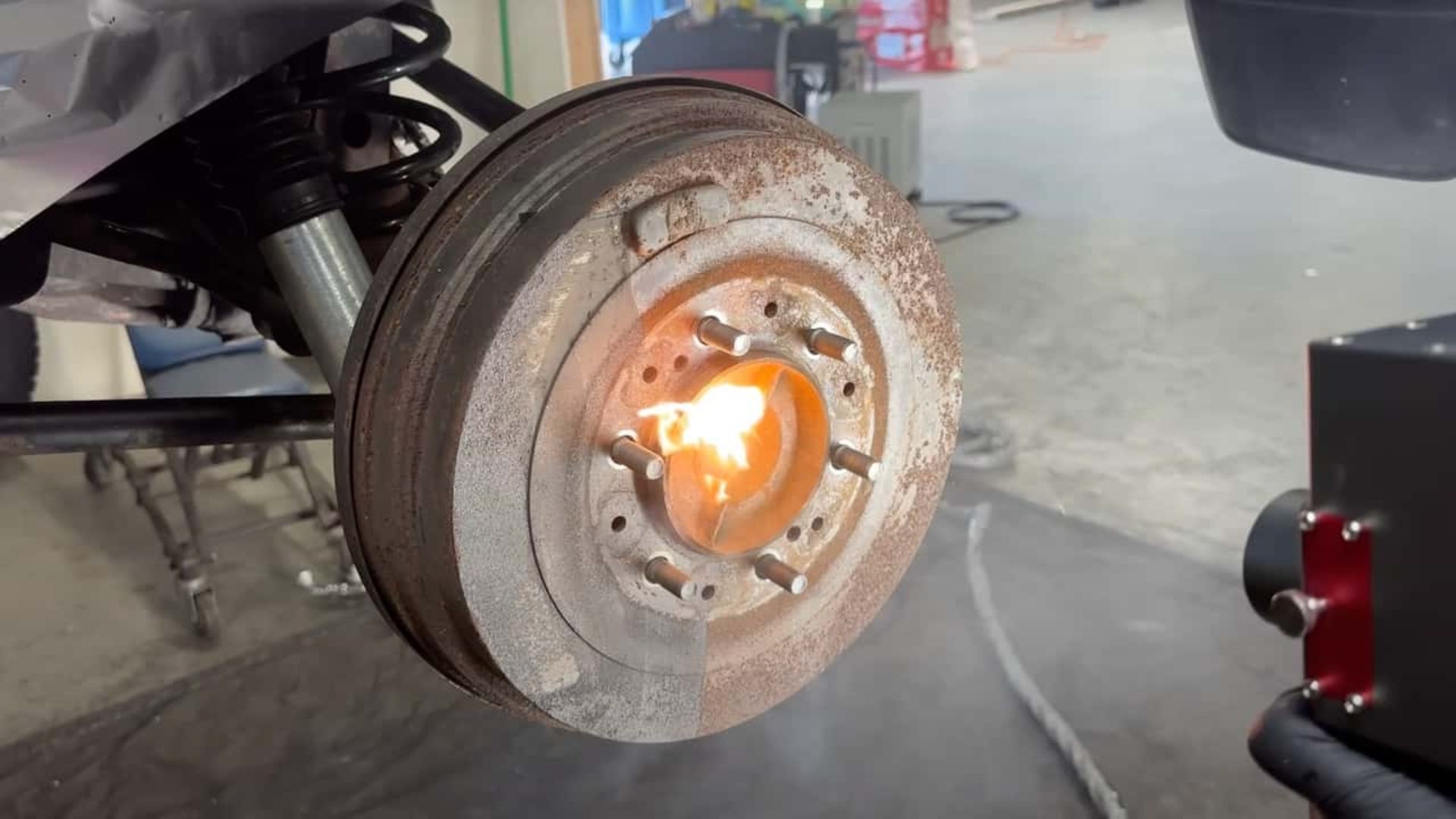 surface-rust-being-removed-from-a-brake-drum-with-laser-cleaning-machine