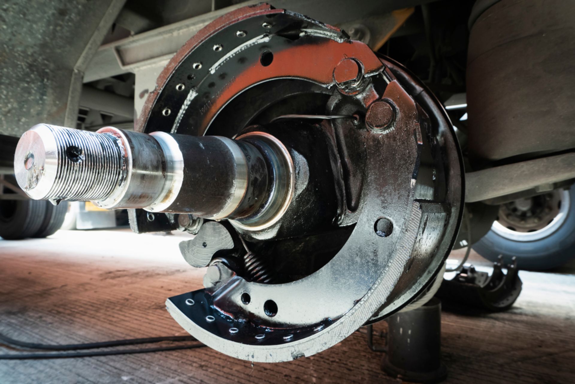 Close-up,Break,Pads,Of,A,Large,Wheels,,Repairing,And,Maintenance