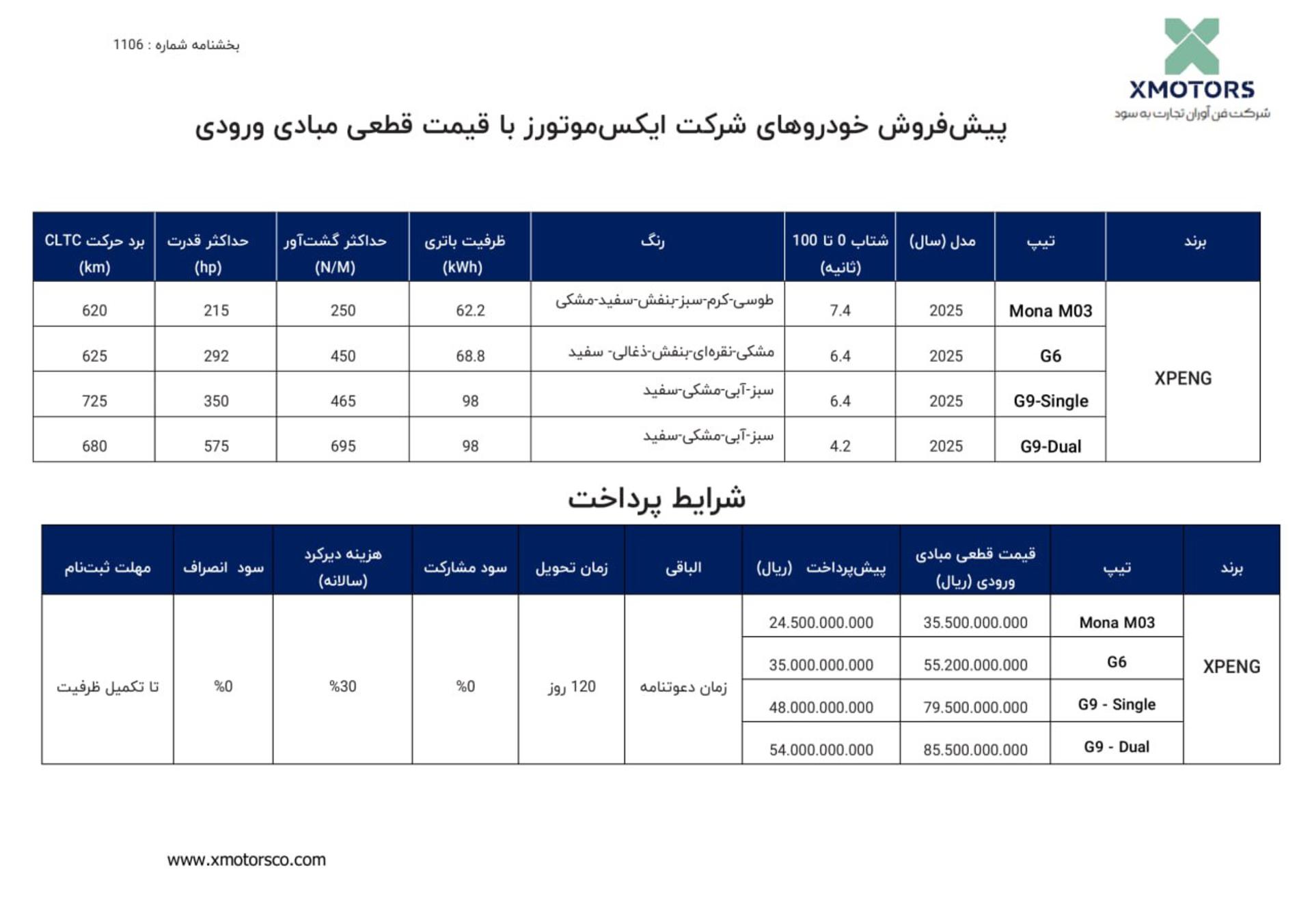 شرایط فروش ایکس پنگ ایکس موتورز بهمن 1404